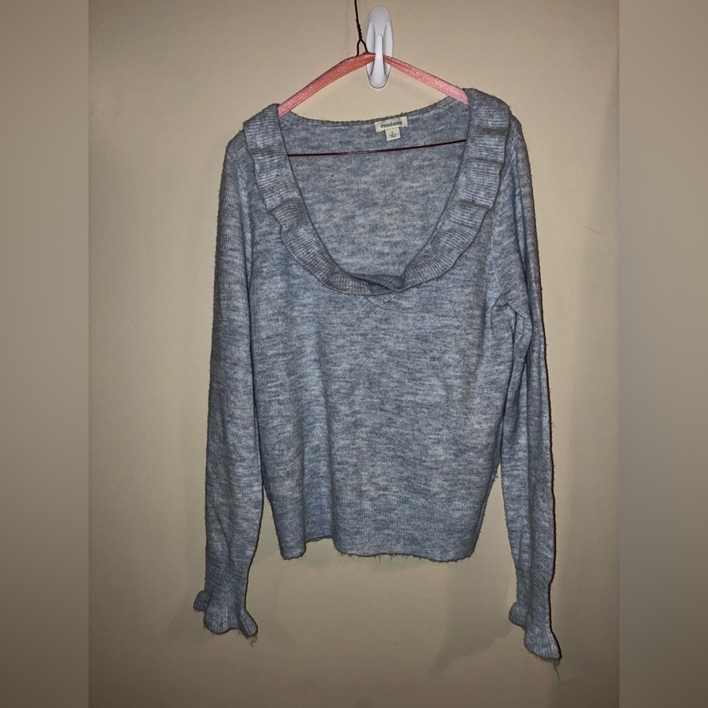 Sundance Wool Blend Timeless Lagenlook Ruffle Sweater Size S pastel powder Blue
